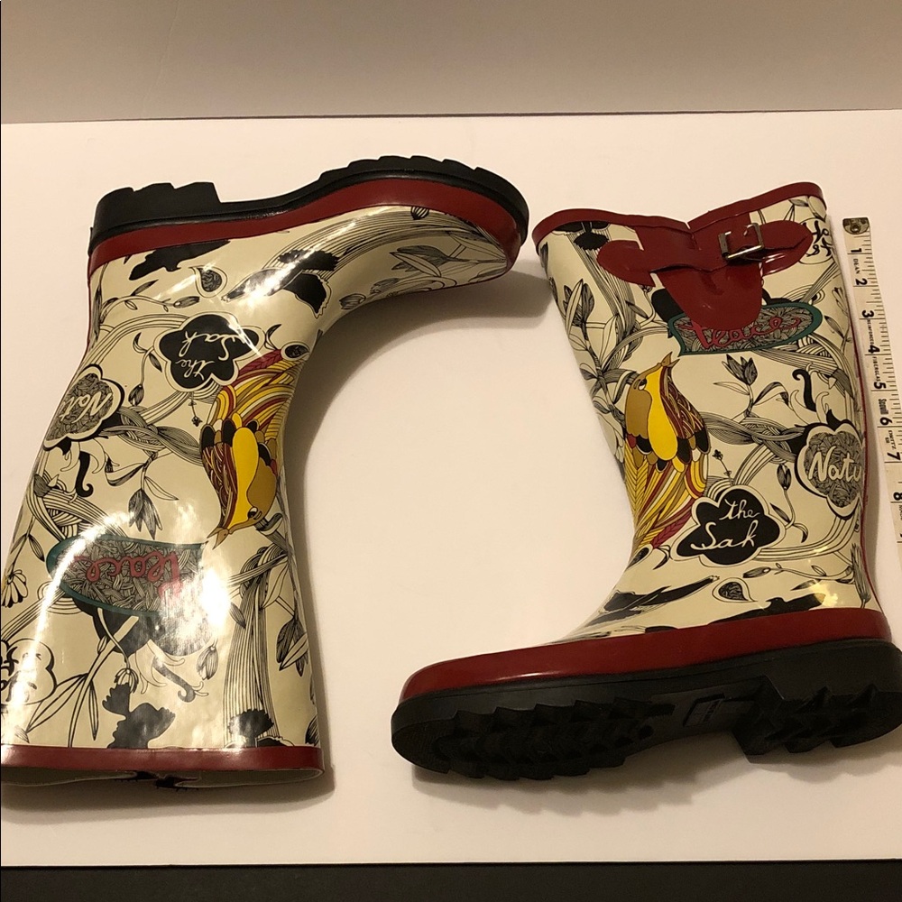 The Sak Red and Yellow Peace Patterned Rain or garden Boots , size 7
